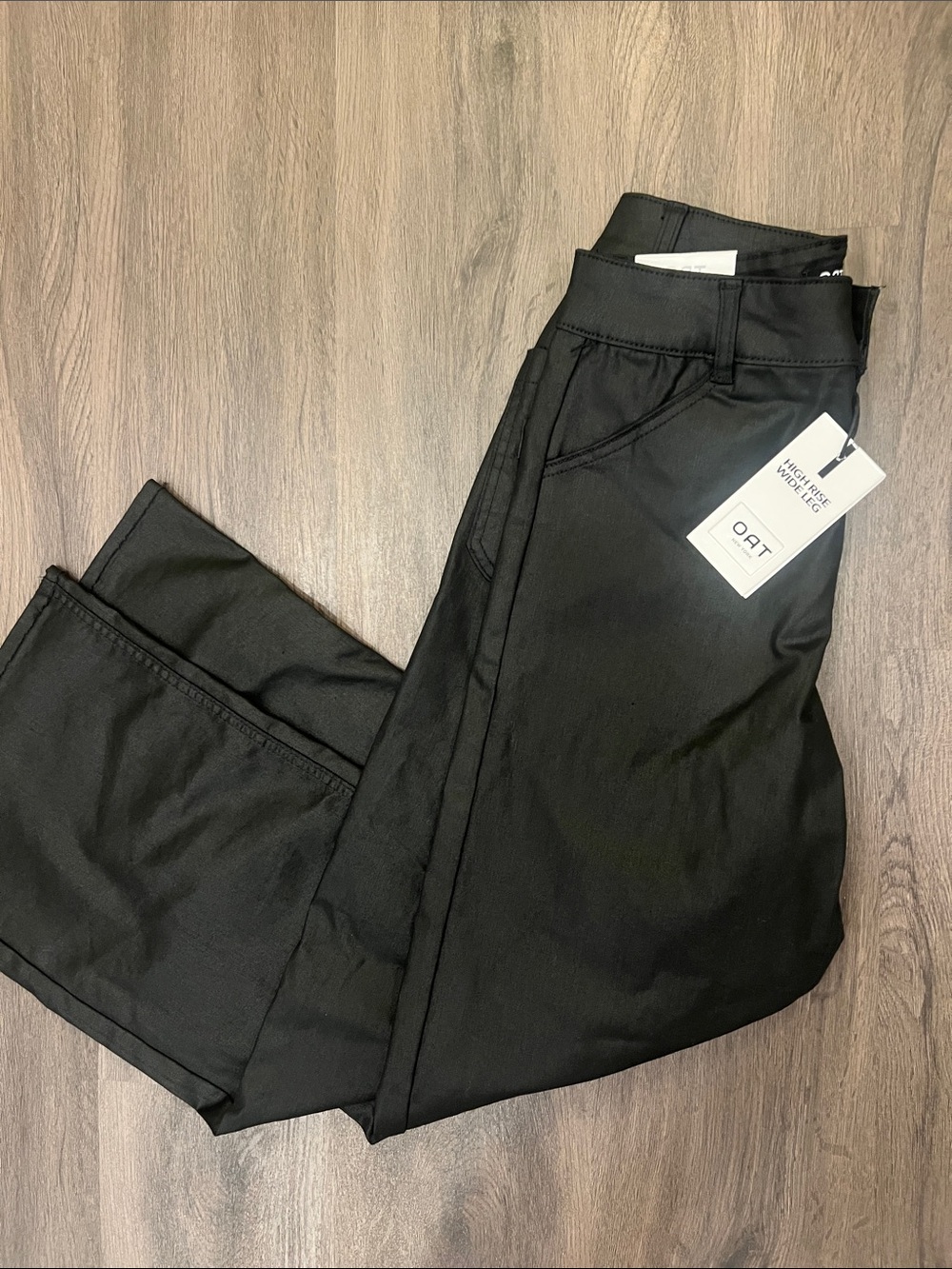 NWT OAT New York Faux Leather High Rise Wide Leg Black Jeans